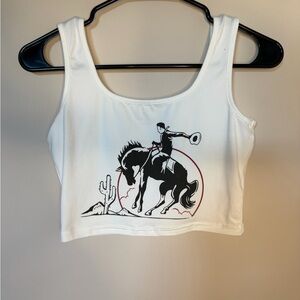 SHEIN White Cowboy Graphic Crop Top